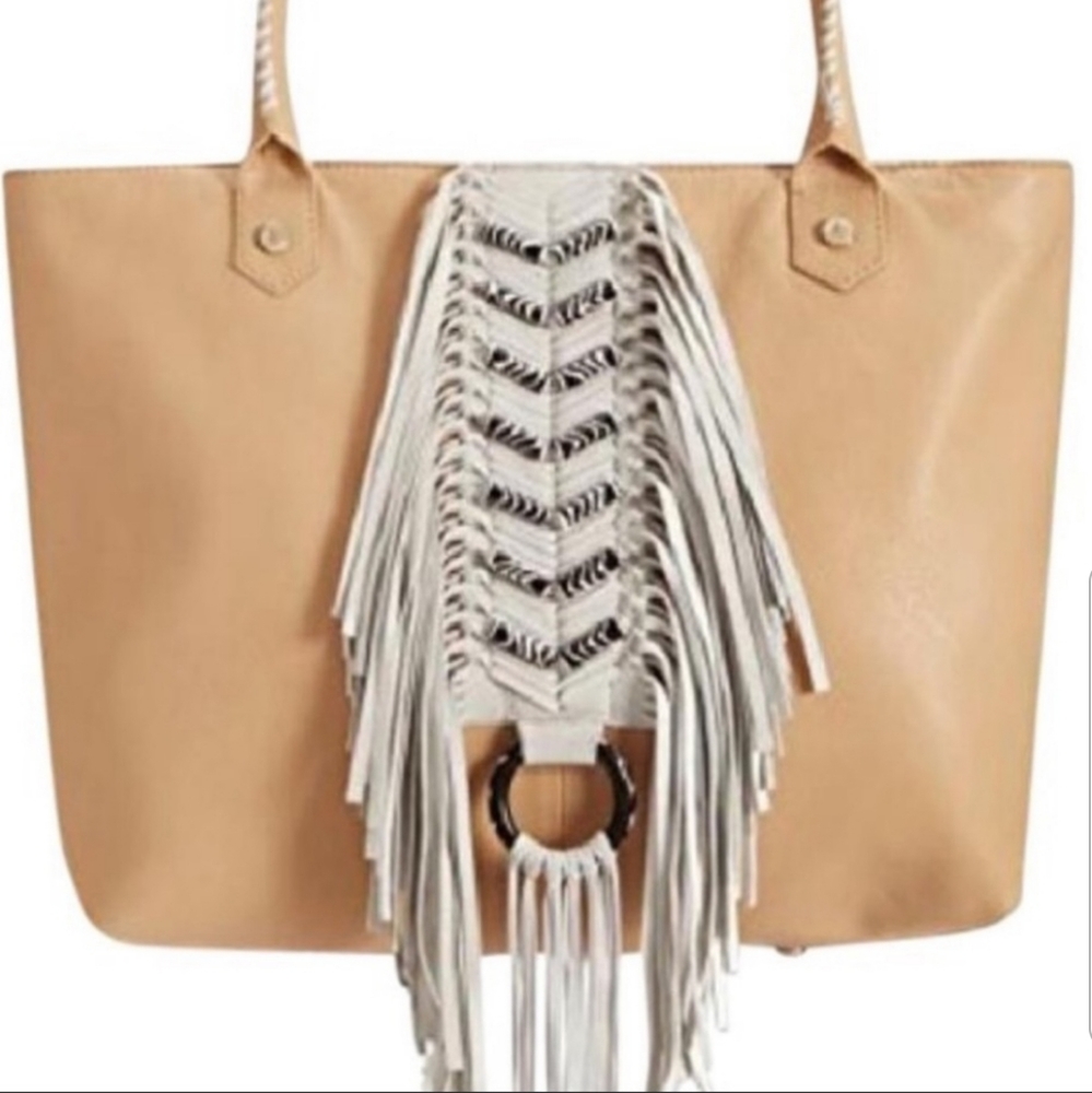 Sam Edelman hobo hippie fringe tote bag purse tan Used Pre Owned